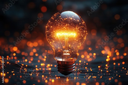 glowing light bulb surrounded by a network of illuminated lines representing connectivity and ideas dark background emphasizes the radiant concept visualization