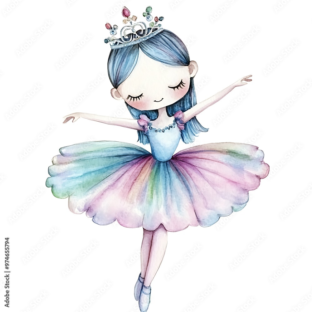 Watercolor illustration of a ballerina girl with a crown on her head. Watercolor illustration of a ballerina girl with a crown on her head.