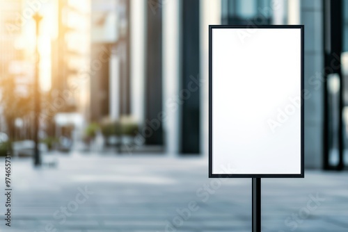 Blank billboard with urban background. Perfect for advertisement mockup. Clean and modern setting with vertical orientation.