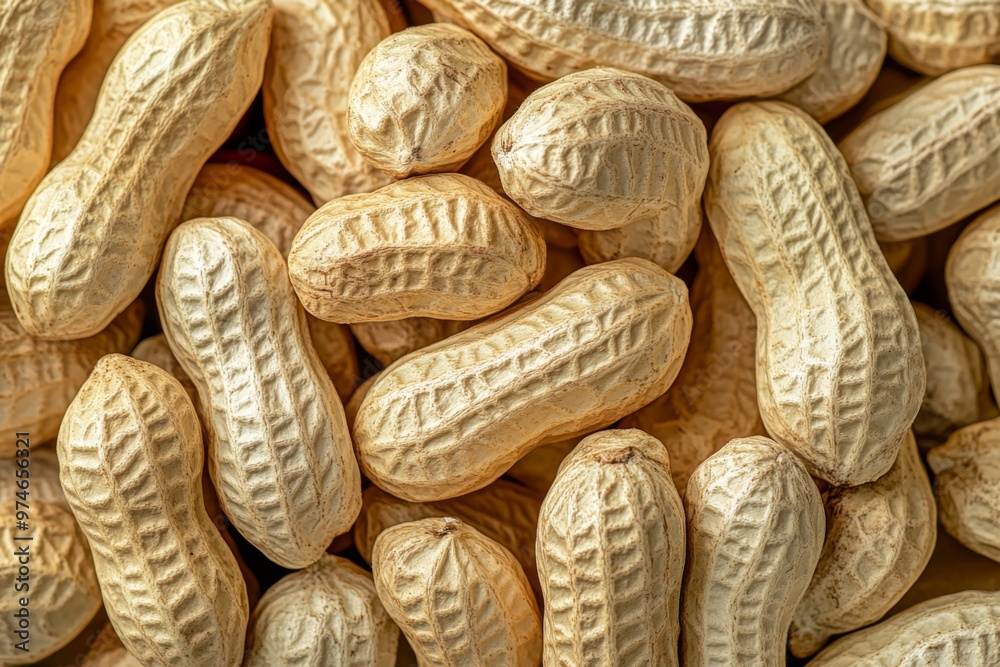 This image shows a detailed close-up of numerous peanuts, all in their shells, creating a textured and natural composition with intricate patterns on the peanut shells. This image shows a detailed close-up of numerous peanuts, all in their shells, creating a textured and natural composition with intricate patterns on the peanut shells.