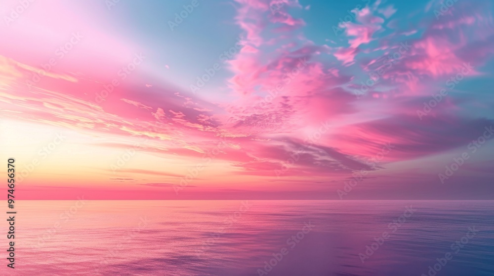 Fototapeta premium Minimalist Background: Dramatic Sunset Over a Beach Horizon with Soft Blue and Red Gradients 