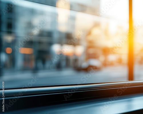 Wallpaper Mural Blurred cityscape with warm sunlight streaming through a window, capturing a soft, urban morning vibe. Torontodigital.ca