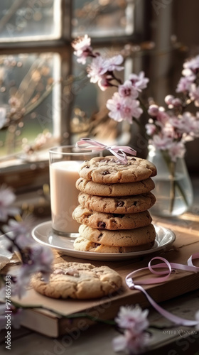 Wallpaper Mural A delightful stack of cookies adorned with flowers, creating a cozy and inviting atmosphere for spring celebrations. Torontodigital.ca