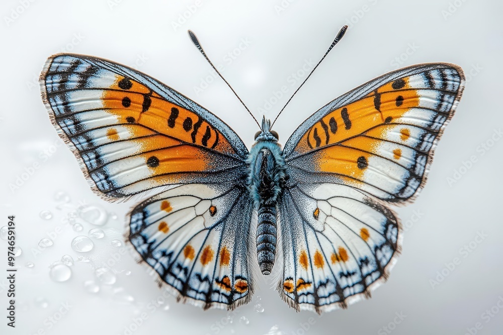 graceful blue and orange butterfly midflight against pure white macro photography captures intricate wing details and creates a sense of delicate motion graceful blue and orange butterfly midflight against pure white macro photography captures intricate wing details and creates a sense of delicate motion