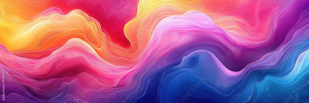Fototapeta premium Vibrant abstract waves of color in a stunning blend of pink, purple, orange, and blue, creating an impression of fluid motion.