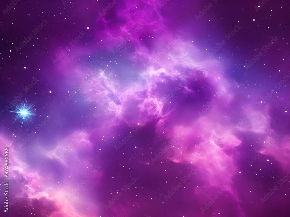 Obraz premium Vibrant purple nebula in deep space with glowing stars and cosmic clouds, suitable for a wide range of creative uses including advertising, social media, promotions, banners, templates, websites, 