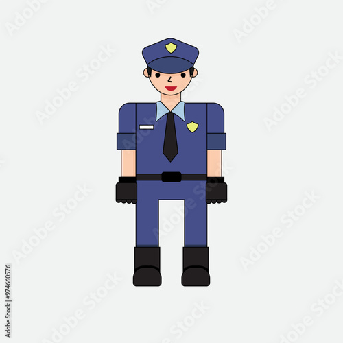 Smiling police officer. Policeman in uniform. Vector people character illustration. Cartoon minimal style.