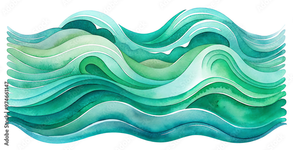 Watercolor Green Waves, Isolated on Transparent Background, Abstract Green Waves Watercolor Green Waves, Isolated on Transparent Background, Abstract Green Waves