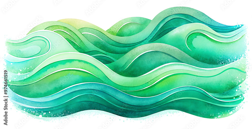 Watercolor Green Waves, Isolated on Transparent Background, Abstract Green Waves Watercolor Green Waves, Isolated on Transparent Background, Abstract Green Waves