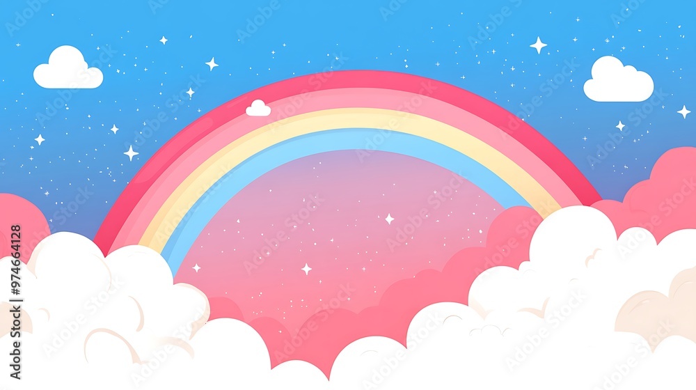 Bright and Colorful Rainbow Surrounded by Soft Clouds and a Beautiful Sky Bright and Colorful Rainbow Surrounded by Soft Clouds and a Beautiful Sky