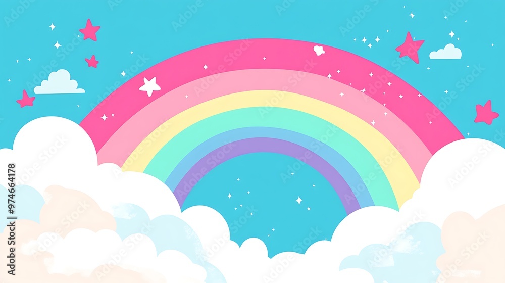 Bright and Colorful Rainbow Surrounded by Soft Clouds and a Beautiful Sky Bright and Colorful Rainbow Surrounded by Soft Clouds and a Beautiful Sky