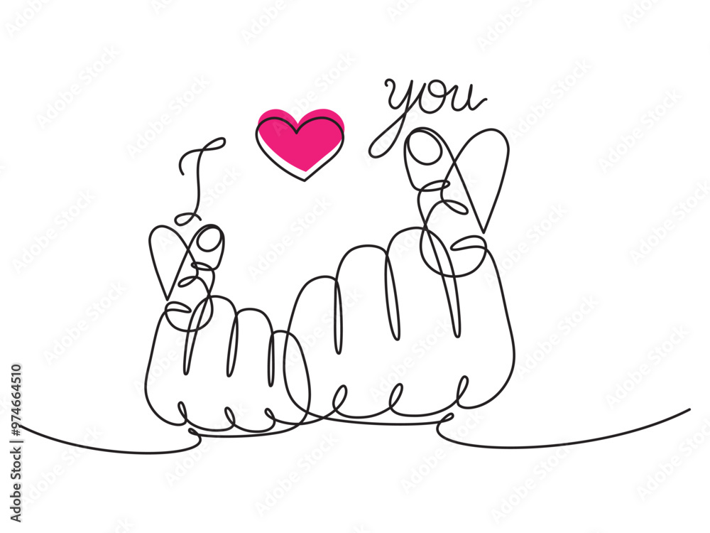 Continuous one line drawing of Love symbol illustration. Heart symbol illustration. Crossed thumb and index finger illustration eps 10 Continuous one line drawing of Love symbol illustration. Heart symbol illustration. Crossed thumb and index finger illustration eps 10