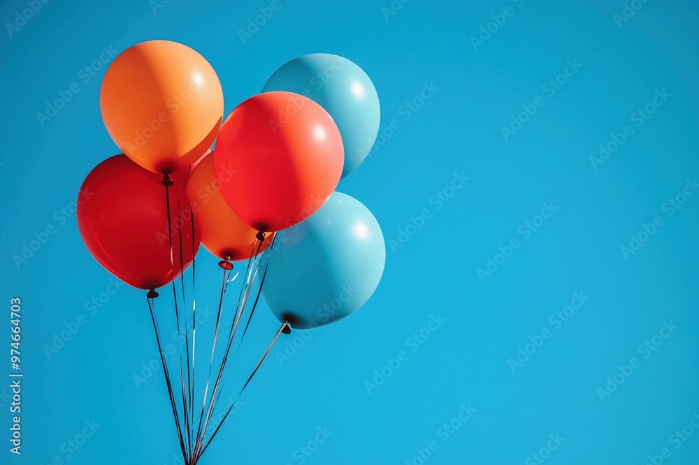 Vibrant balloons against a backdrop of a clear blue sky Vibrant balloons against a backdrop of a clear blue sky