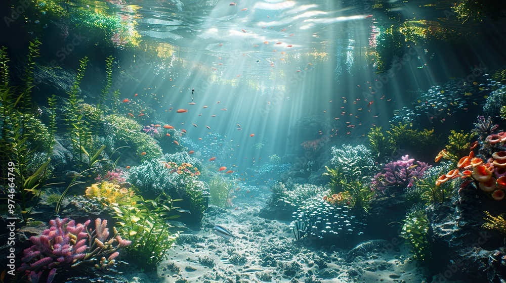 Vibrant Underwater Coral Reef with Sunlight Vibrant Underwater Coral Reef with Sunlight