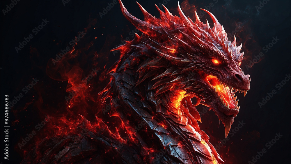 Red Giant Dragon Breathing Fire on Dark Red Giant Dragon Breathing Fire on Dark
