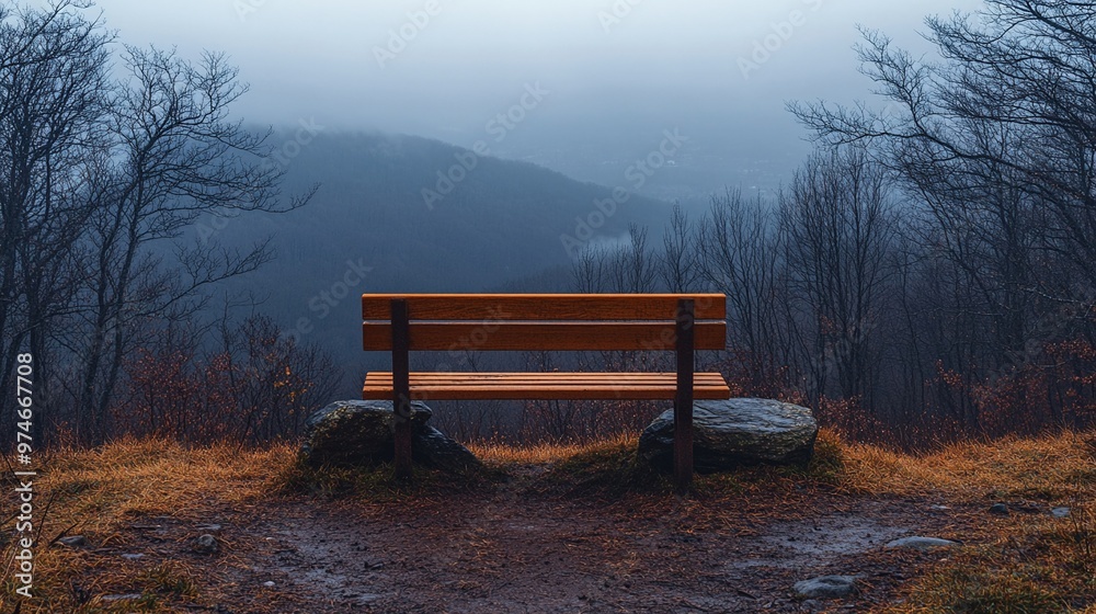 A solitary bench overlooking a scenic vista A solitary bench overlooking a scenic vista