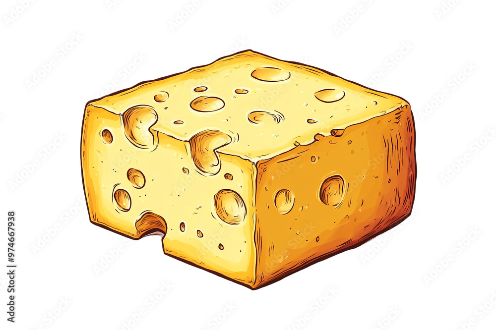 A vibrant illustration of a block of cheese isolated white background A vibrant illustration of a block of cheese isolated white background