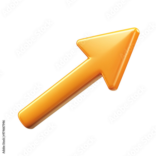 A vibrant orange arrow pointing upwards, symbolizing progress, growth isolated white background