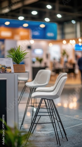 Booths – Sleek Photo of Minimalistic Trade Show Booths with Different Brand Colors and Simple Decorations

