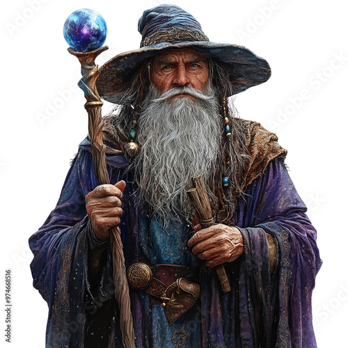 An ancient wizard isolated white background
