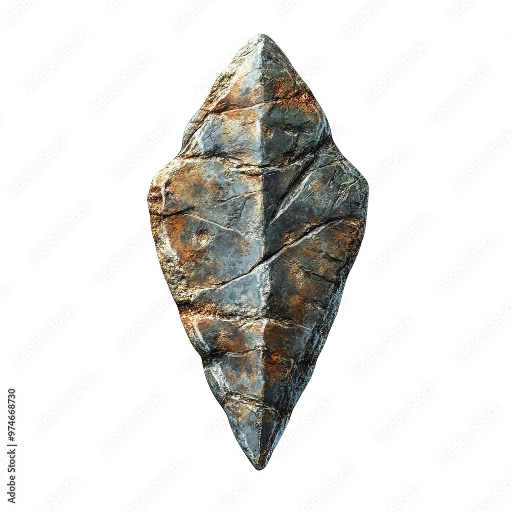 Ancient stone arrowhead showcasing isolated white background Ancient stone arrowhead showcasing isolated white background