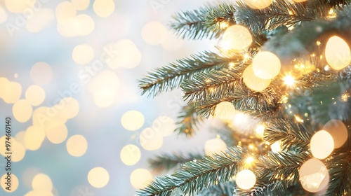 Christmas Tree Branch with Warm Lights and Bokeh