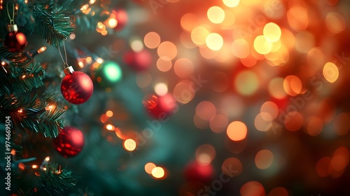 Christmas Tree Ornaments with Warm Bokeh Lights