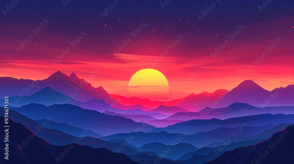Fototapeta premium Minimalist Background: Bright Sunlight and Colorful Horizon Illustrating Nature’s Morning Beauty