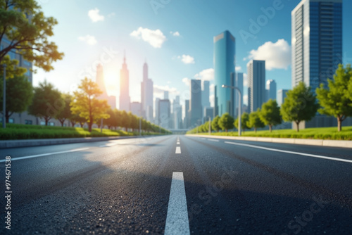 new concrete road with city building in background, generative AI
