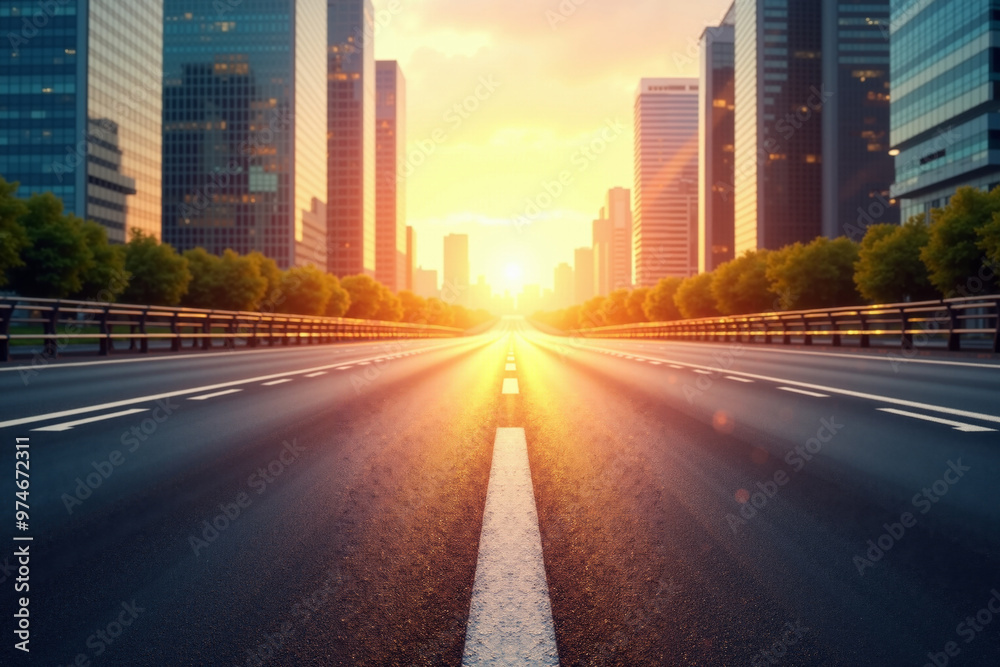 Obraz premium new concrete road with city building in background, generative AI