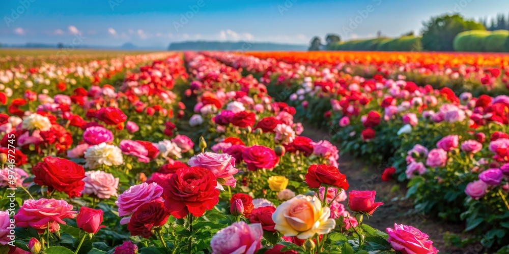 Vibrant rose field in full bloom during spring season, colorful, flowers, garden, nature, beauty, petals, vibrant, fresh Vibrant rose field in full bloom during spring season, colorful, flowers, garden, nature, beauty, petals, vibrant, fresh