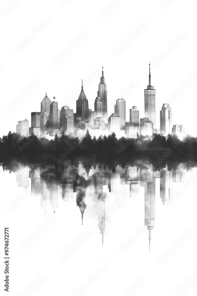 Obraz premium Gatineau, Canada, black and white pen pencil hand-drawn effect portrait drawing illustration for travel poster, card, wallpaper, backdrop or banner. Modern, clear, artistic and simple
