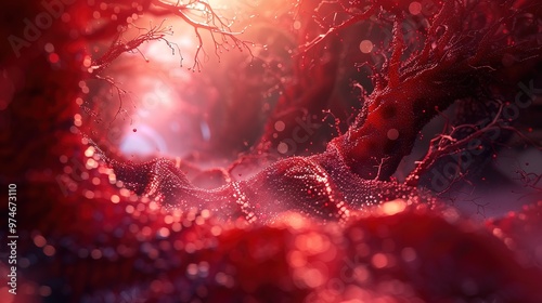 simulation of Hemoglobin inside human blood vessels photo