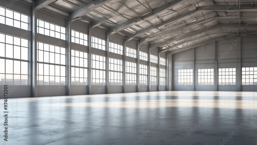 3D Rendering of an Empty Warehouse with a 3D Rendering of an Empty Warehouse with a