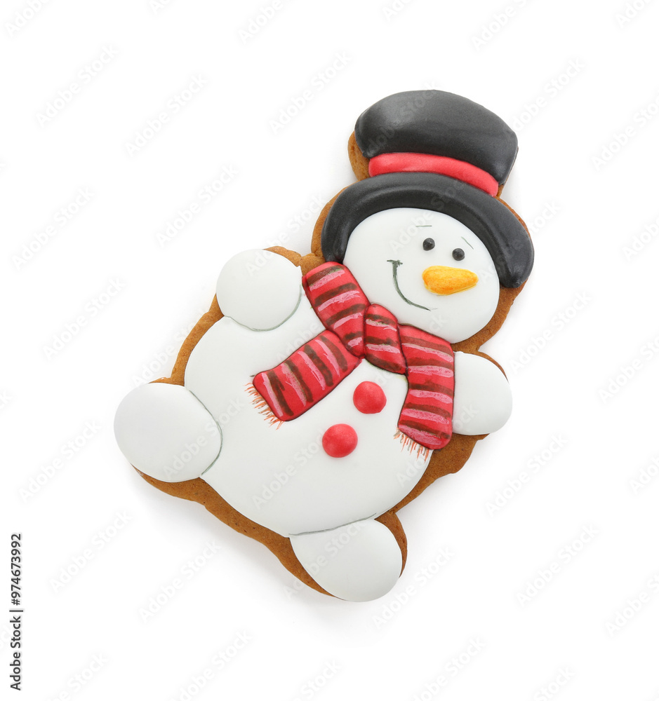 Tasty Christmas cookie in shape of snowman isolated on white Tasty Christmas cookie in shape of snowman isolated on white