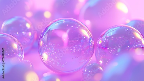 A pink purple abstract meta sphere liquid shape transitioning into meta balls bubbles drops : Stock - 3D render animation motion design presentation background wallpaper