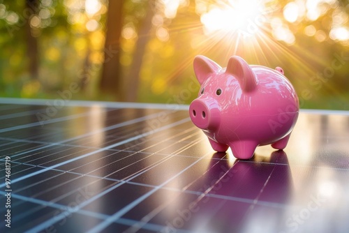 Solar energy savings. Solar piggy bank money box