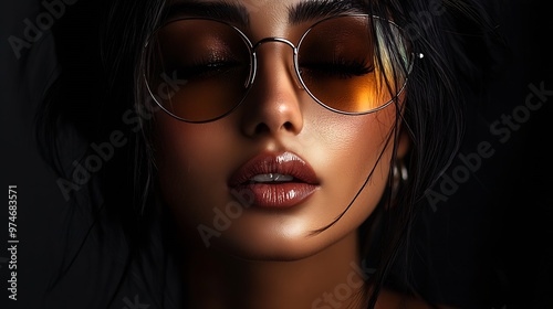 Wallpaper Mural Studio boho and fashion for portrait of woman with sunglasses and confidence for Indian girl Dark background adult and female person with unique style relax and aesthetic for proud mod : Generative AI Torontodigital.ca