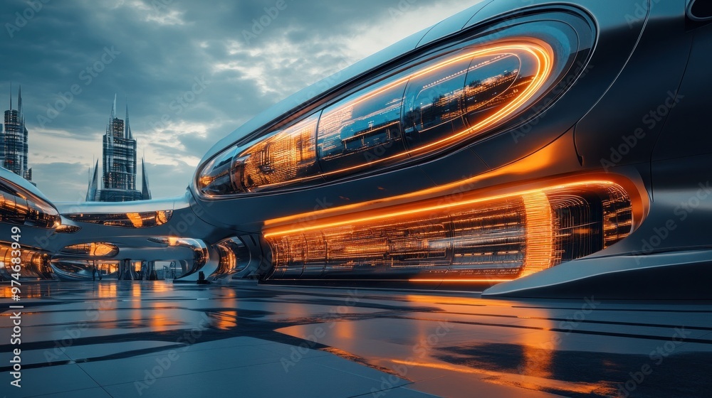 Fototapeta premium Futuristic urban landscape with sleek architecture and glowing elements.