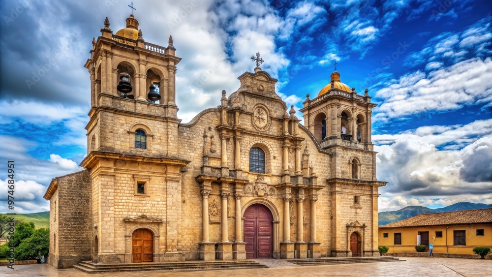 Fototapeta premium Beautiful colonial church in Cajamarca, Peru, Cajamarca, Peru, South America, colonial architecture, historical, landmark