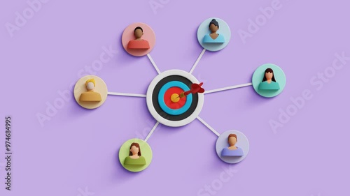 Target audience, customer segment analysis, marketing and advertising. 3D target attracting audience. 4K 3D loop animation