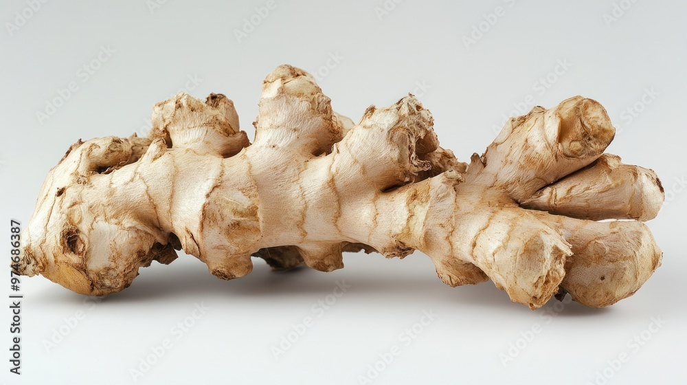 A piece of ginger root showcasing its unique shape and texture. A piece of ginger root showcasing its unique shape and texture.