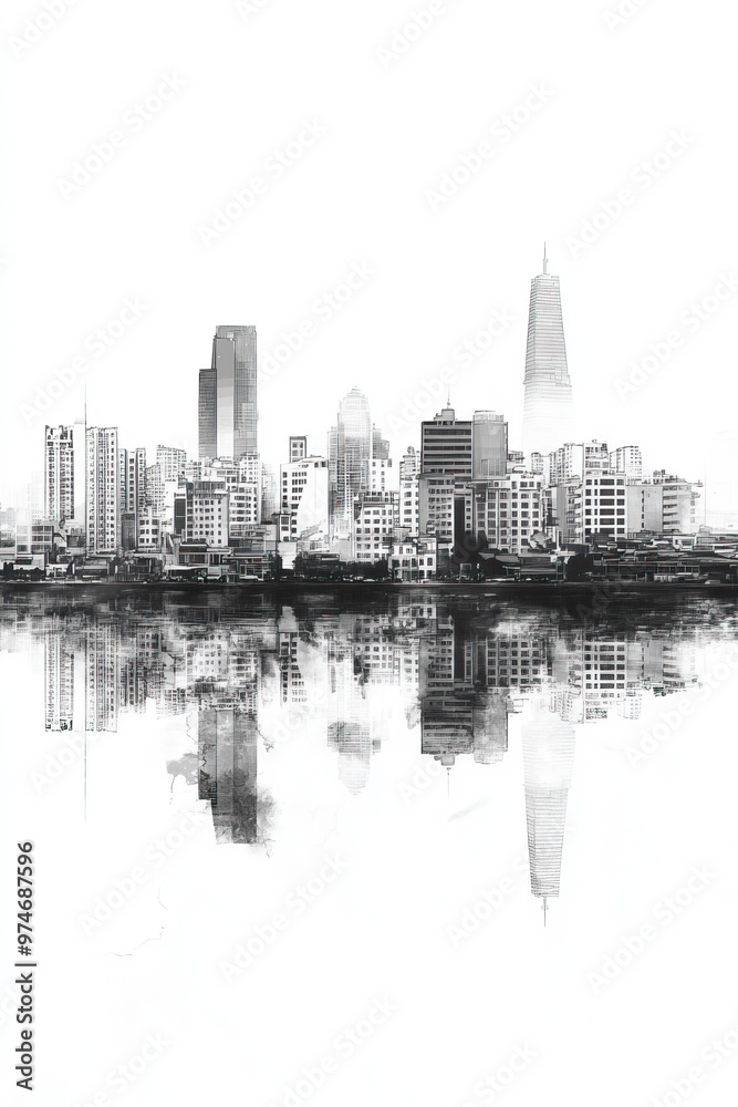 Obraz premium Hai Phong, Vietnam, black and white pen pencil hand-drawn effect portrait drawing illustration for travel poster, card, wallpaper, backdrop or banner. Modern, clear, artistic and simple