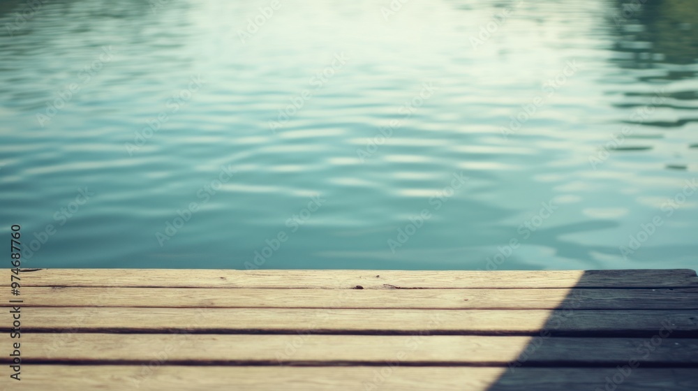 A serene view of a wooden dock extending over calm water, reflecting the peaceful environment. A serene view of a wooden dock extending over calm water, reflecting the peaceful environment.