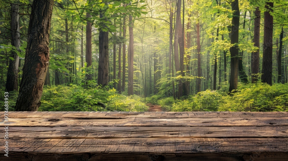 Rustic Wooden Tabletop in a Sun-Dappled Forest, nature, forest, wood, background Rustic Wooden Tabletop in a Sun-Dappled Forest, nature, forest, wood, background
