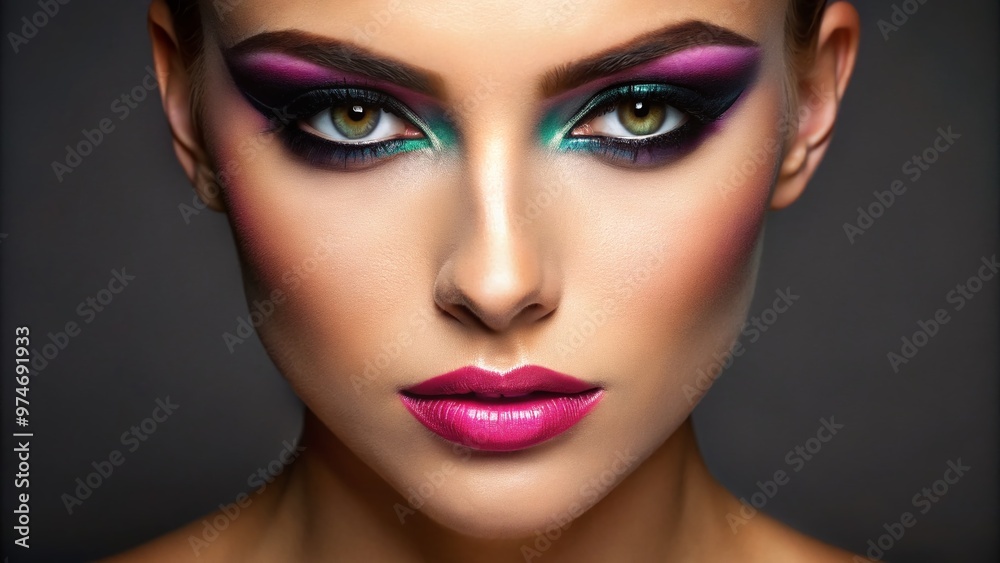 Vibrant eyeshadow and bold eyeliner create a stunning, lash-free look on a smooth, hairless lid, showcasing a confident, makeup-enhanced facial feature without definition. Vibrant eyeshadow and bold eyeliner create a stunning, lash-free look on a smooth, hairless lid, showcasing a confident, makeup-enhanced facial feature without definition.