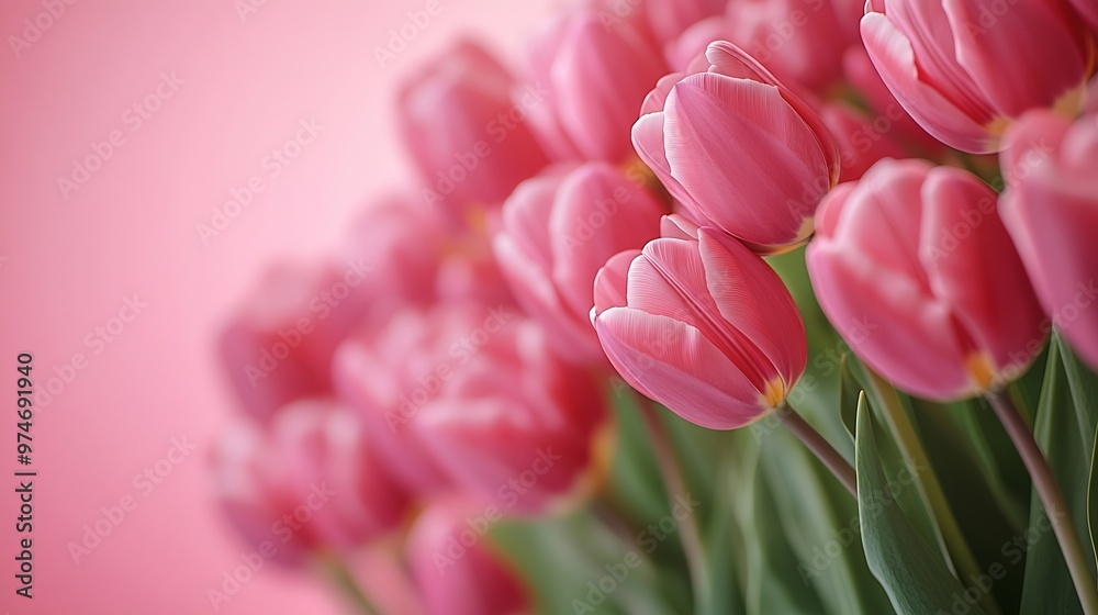 Obraz premium Banner for International Womens Day with beautiful tulips on pink background : Generative AI