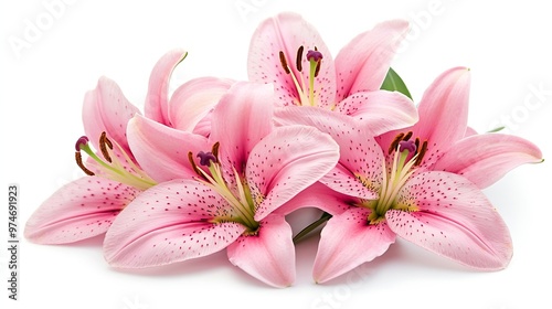 Beautiful pink lily flower bouquet isolated on white background : Generative AI