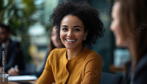 Cheerful Businesswoman Leading A Productive Discussion With Colleagues In A Modern Boardroom Meeting Of Happy Businesspeople.