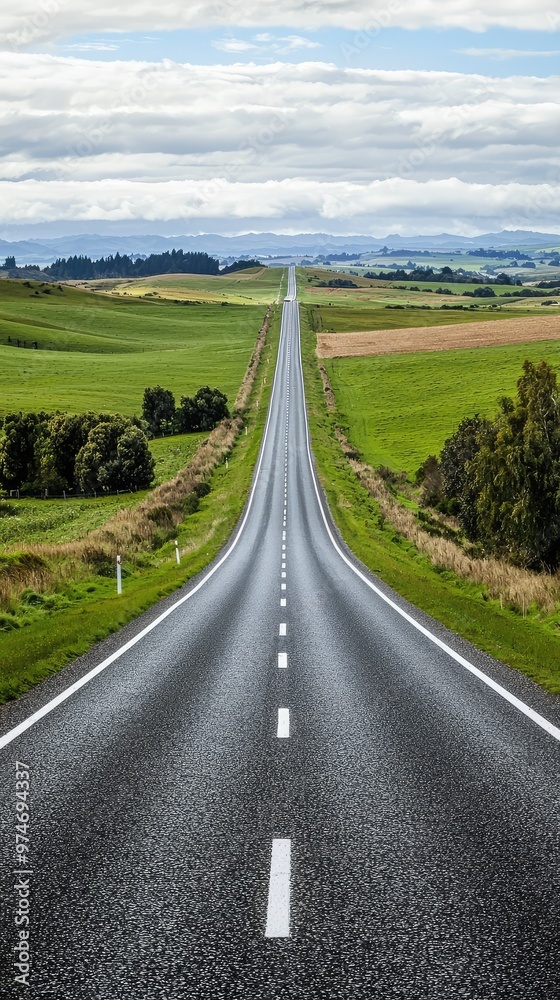 A Serene Stretch of Road, Where the Horizon Beckons, and the Sky Meets the Earth in a Symphony of Green and Blue. A Serene Stretch of Road, Where the Horizon Beckons, and the Sky Meets the Earth in a Symphony of Green and Blue.